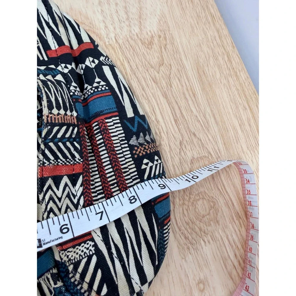 KAVU Rope Bag Canvas Sling Backpack Geometric Tribal Print Black Teal Orange #49
